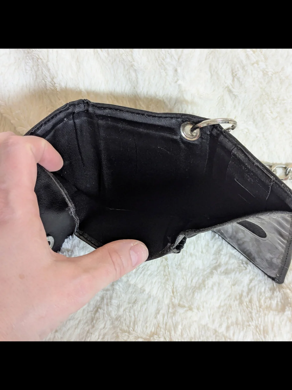 Black Leather Chain Wallet with Silver Hardware - Picture 8 of 14